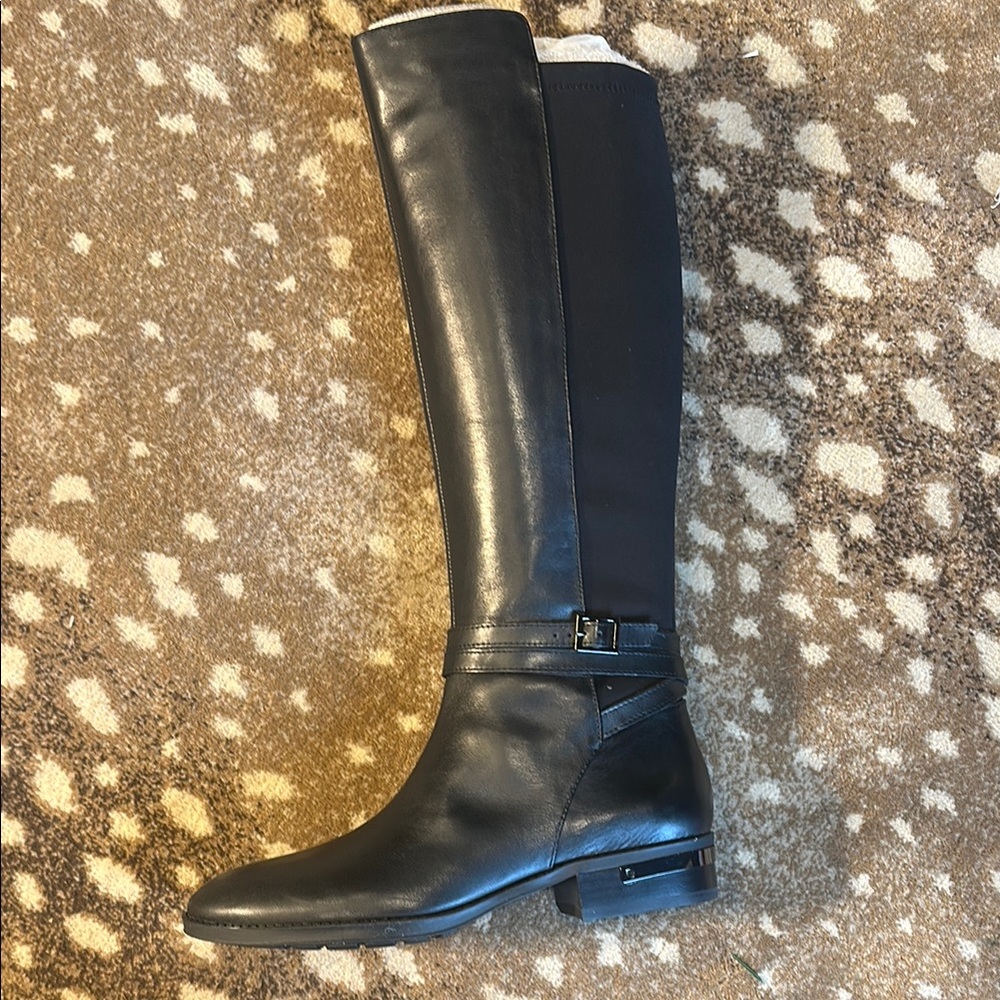 Black Over the Knee Boots with Smooth Leather and Flat Sole